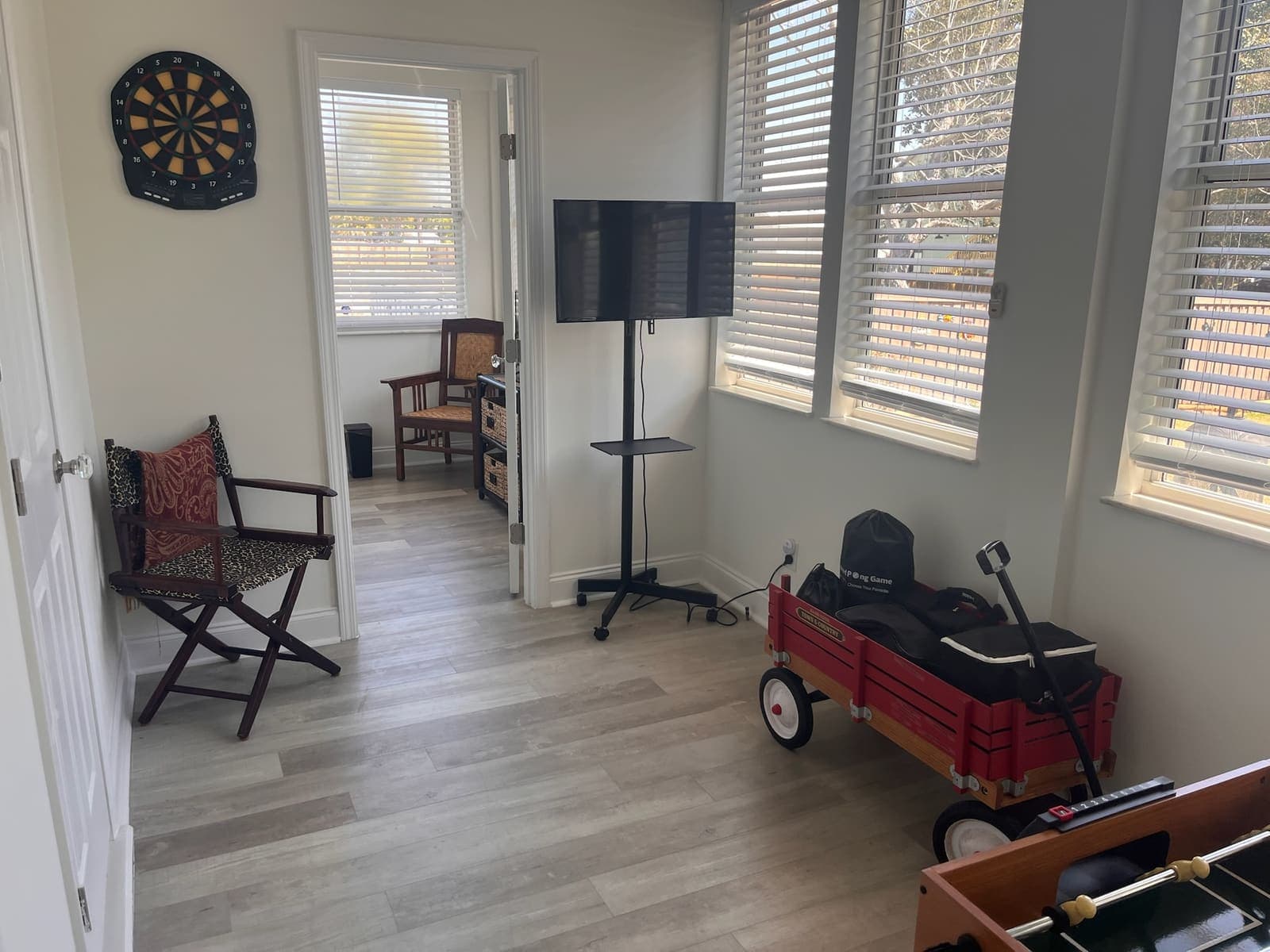 Game room with dartboard and TV