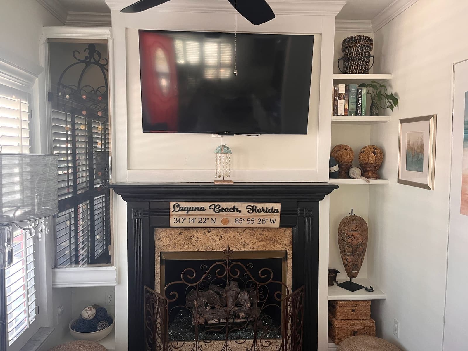 Living room with fireplace and smart TV